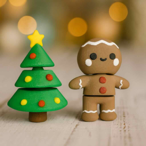 Christmas fidget toy set with gingerbread man and Christmas tree.